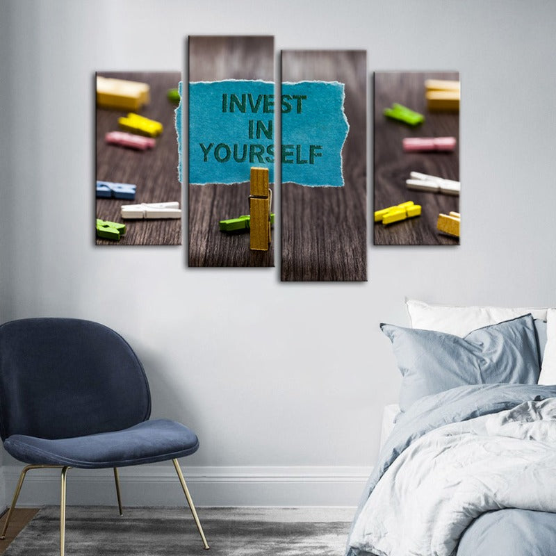 4 Piece Invest In Yourself - Canvas Wall Art Painting | Bowlift