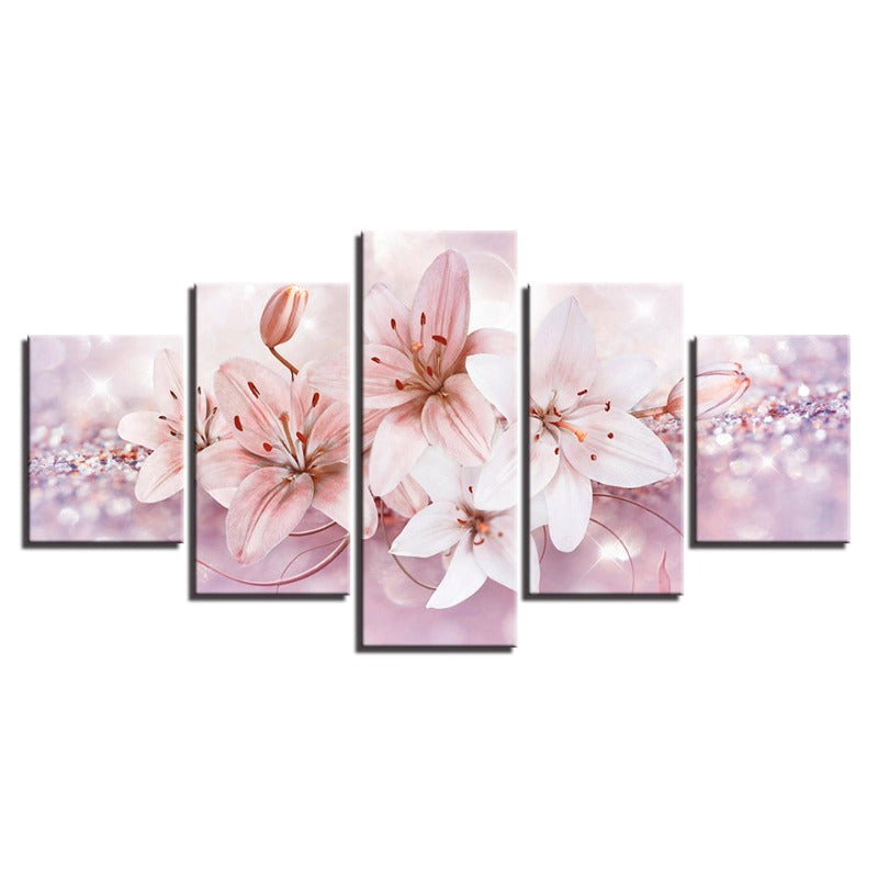 5 Piece Red & White Ombre Flower - Canvas Wall Art Painting | Bowlift