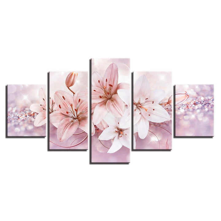 5 Piece Red & White Ombre Flower - Canvas Wall Art Painting | Bowlift