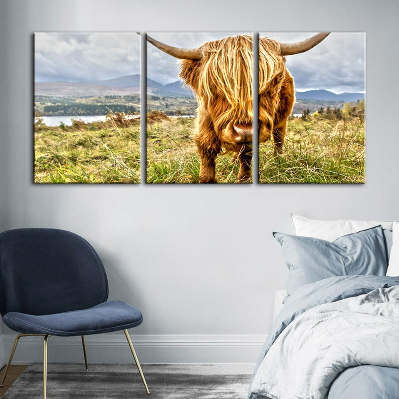 Cute Wild Cow-Canvas Wall Art Painting 3 Pieces | Bowlift