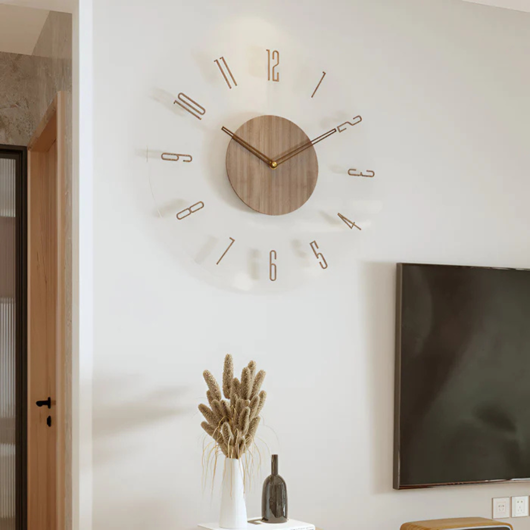 BowLift | Modern Wall Clock 30 cm of Acrylic and Wood for the Living Room