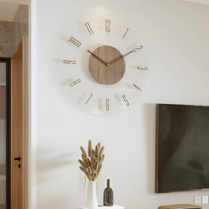 BowLift | Modern Wall Clock 30 cm of Acrylic and Wood for the Living Room