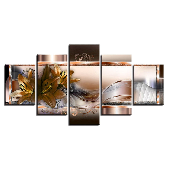 5 Piece Golden Flower - Canvas Wall Art Painting | Bowlift