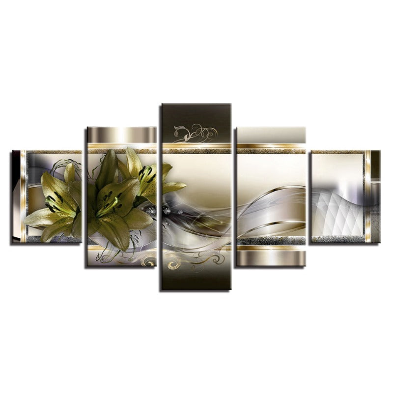 5 Piece Green Flower - Canvas Wall Art Painting | Bowlift