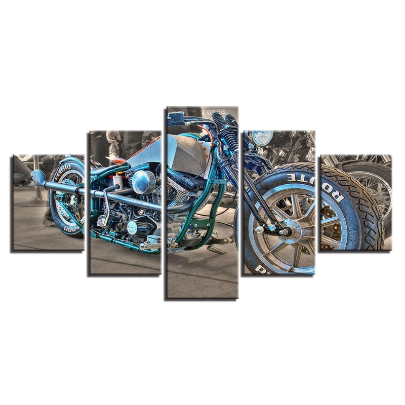 5 Piece Close Up Blue Rider Bike - Canvas Wall Art Painting | Bowlift