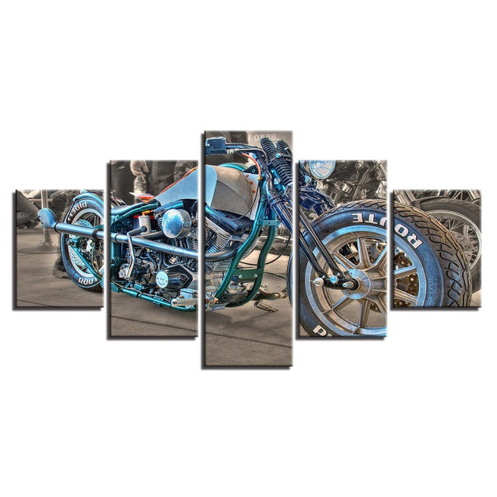 5 Piece Close Up Blue Rider Bike - Canvas Wall Art Painting | Bowlift