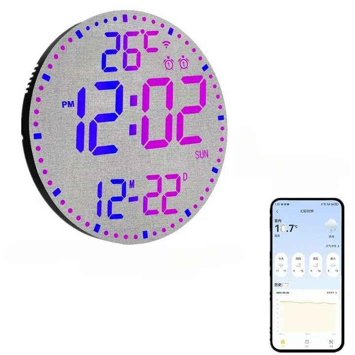 WiFiTime Clock - Smart LED Wall Clock with Calendar Bowlift