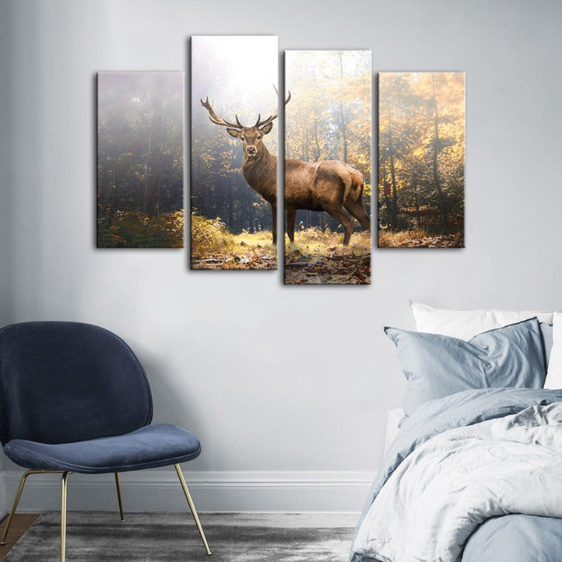 4 Piece Majestic Deer in the Woods - Canvas Wall Art Painting | Bowlift