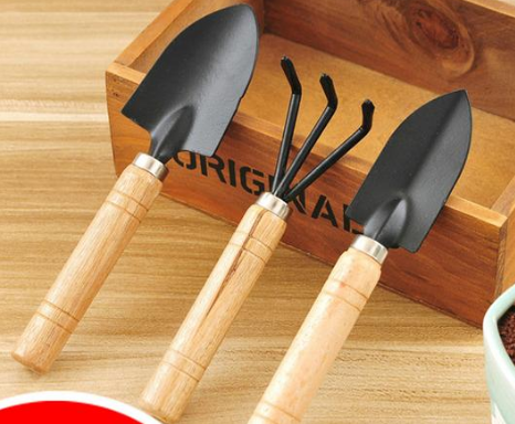 BowLift | 3-piece garden tool set with wooden handles – Handy shovel, rake, and hoe for garden maintenance