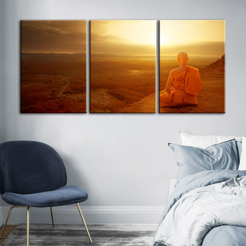 Tranquil Cliffside Sunset-Canvas Wall Art Painting 3 Pieces | Bowlift