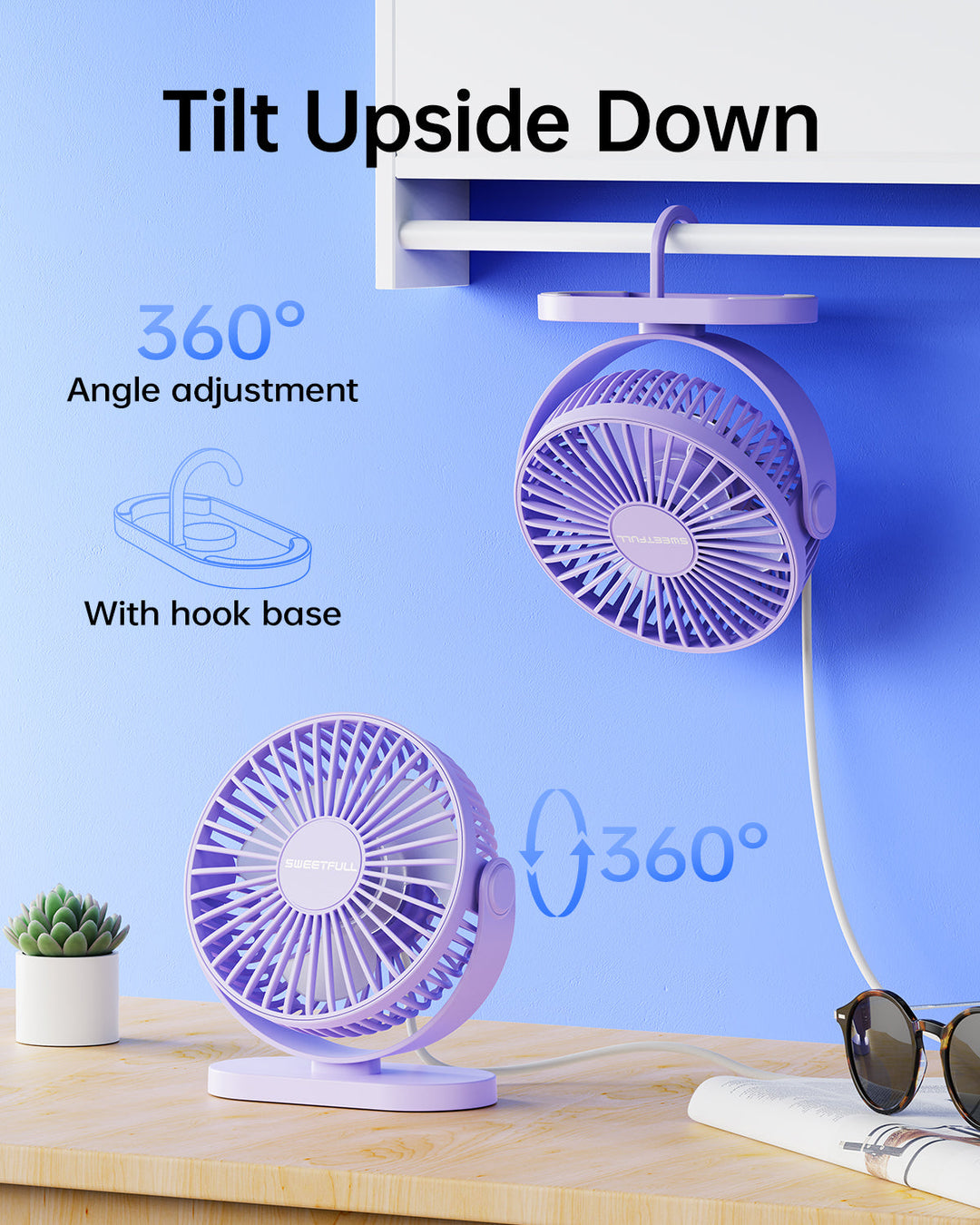 2-in-1 Hook & Desk Fan - 3-Speed with 360° Rotation | Bowlift