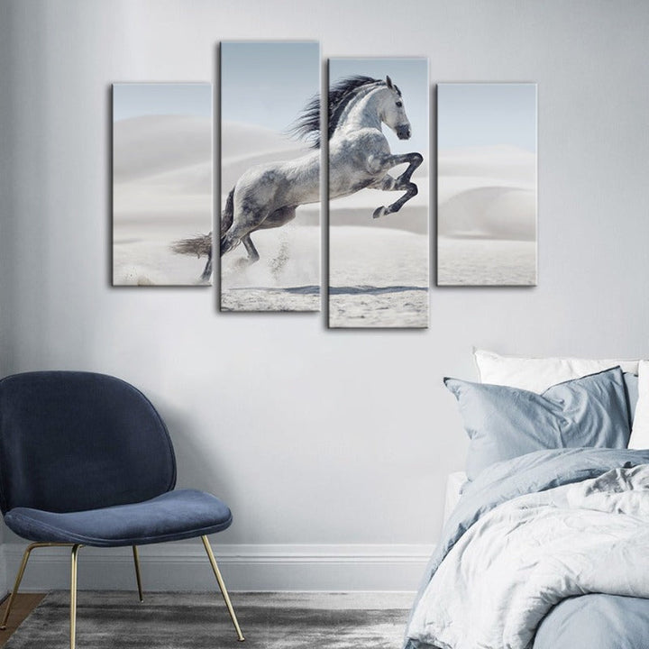 4 Piece Jumping White Horse - Canvas Wall Art Painting | Bowlift