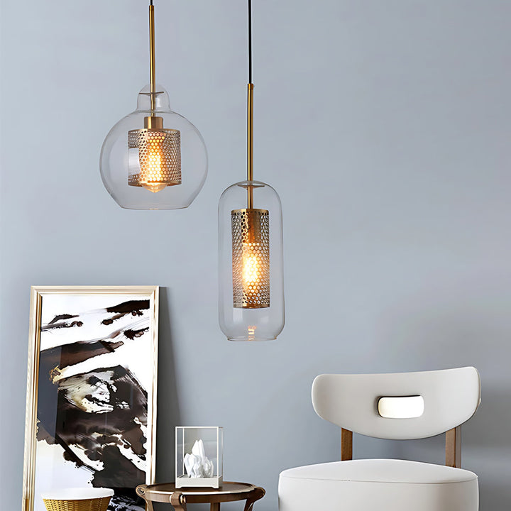 Vintage industrial pendant lamp with round glass and gold – LED pendant light for dining room and living room | Bowlift