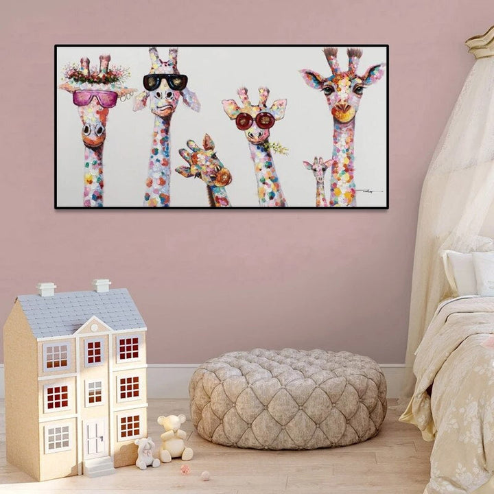 Cartoon Giraffes - Canvas Wall Art Painting | Bowlift