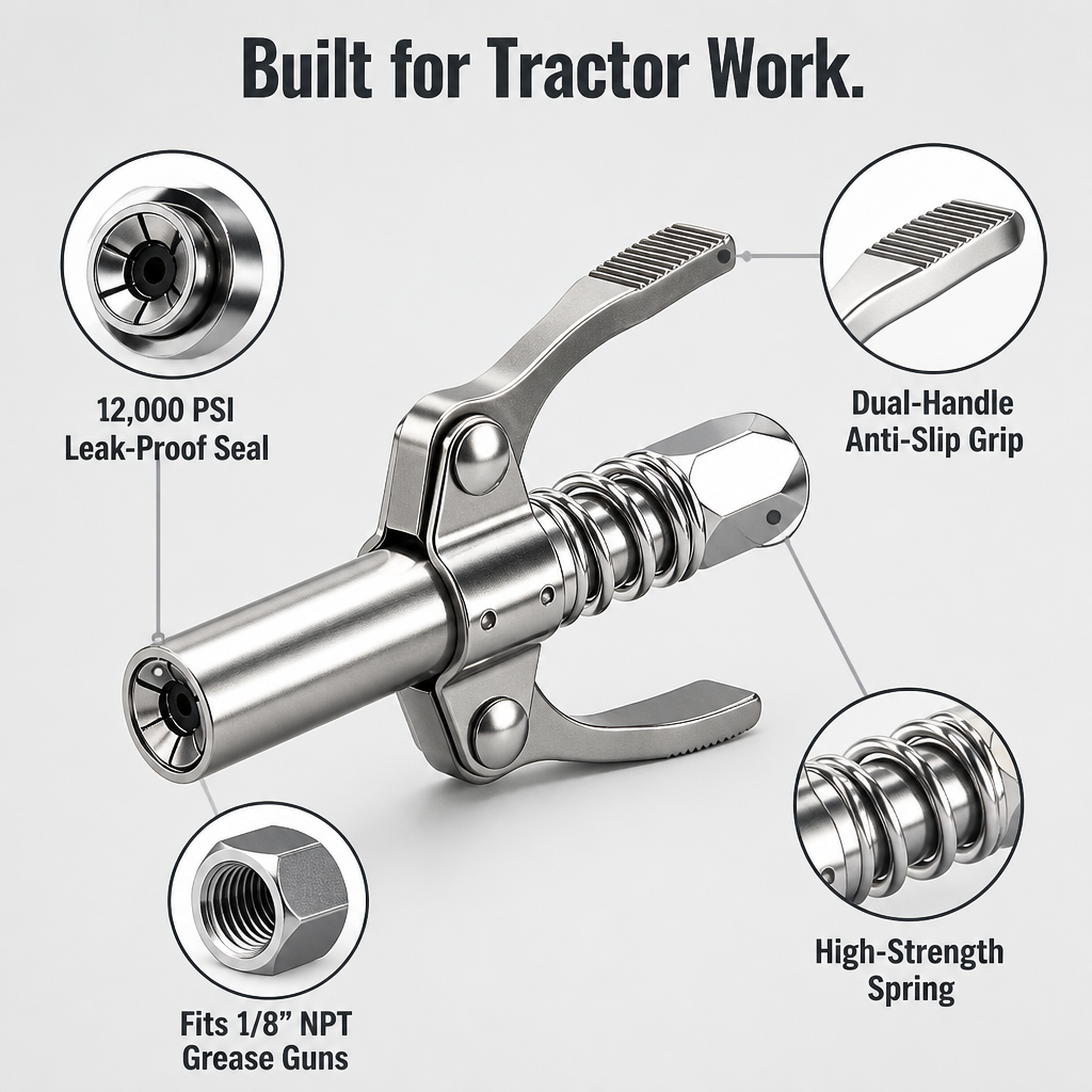 IronGrip Grease Nipple Coupler with Two-Handle Locking | Bowlift