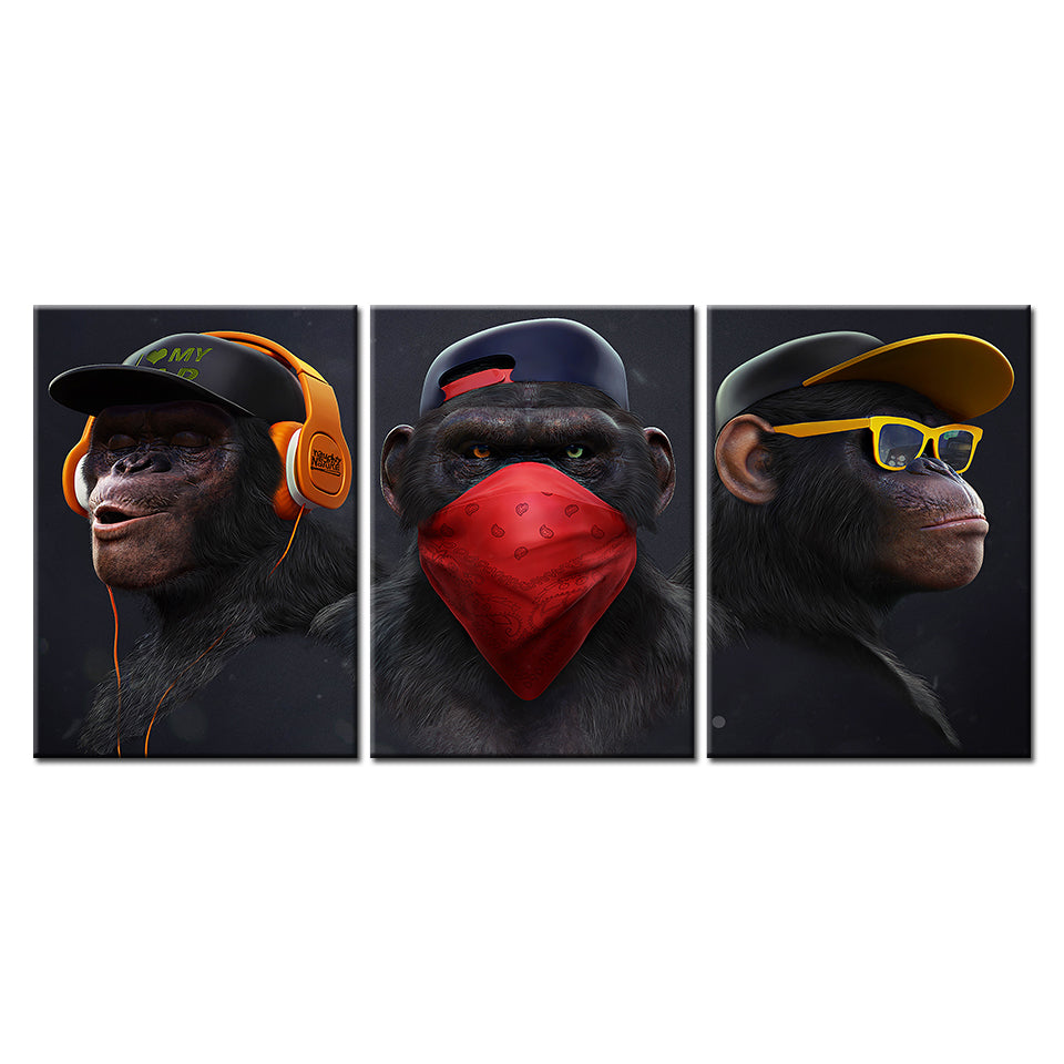 Monkey Crew 3 Piece - Canvas Wall Art Painting | Bowlift