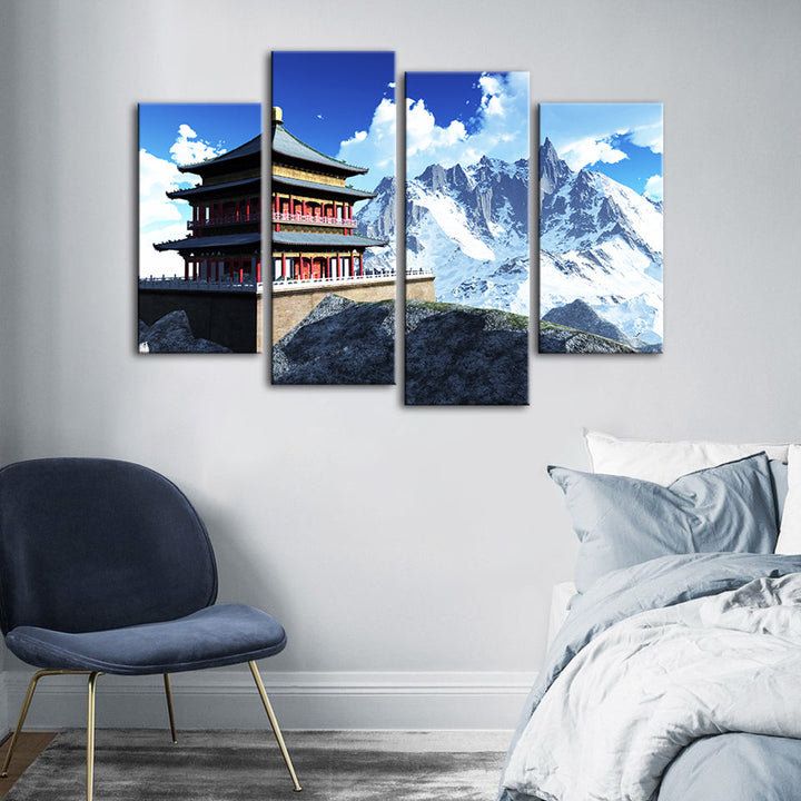 Temple In The Mountains 4 Piece - Canvas Wall Art Painting | Bowlift