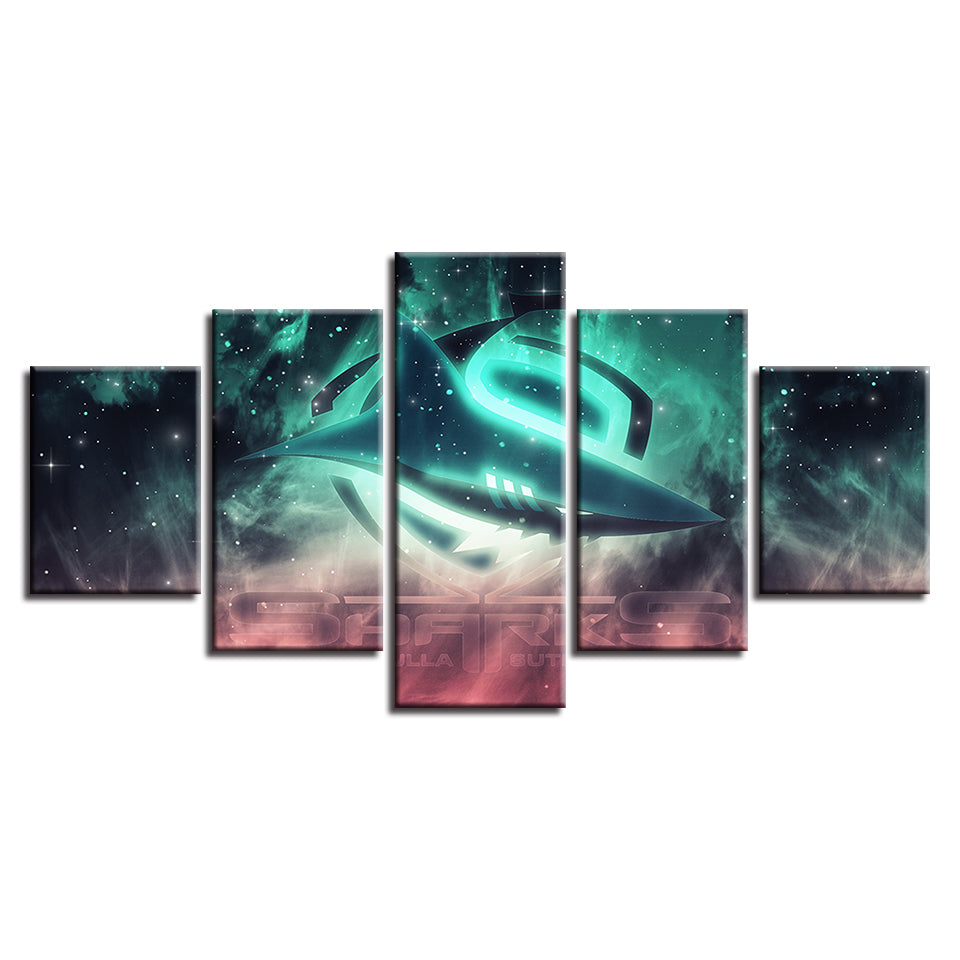 Cronulla Sharks Logo 5 Piece - Canvas Wall Art Painting | Bowlift