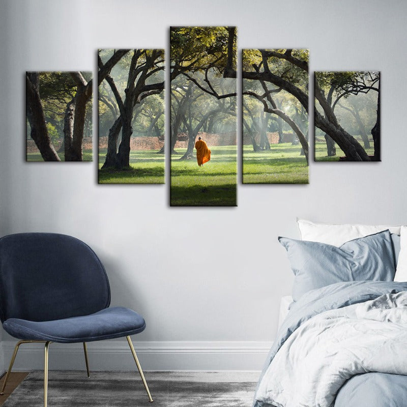 5 Piece Peaceful Monk Walking - Canvas Wall Art Painting | Bowlift