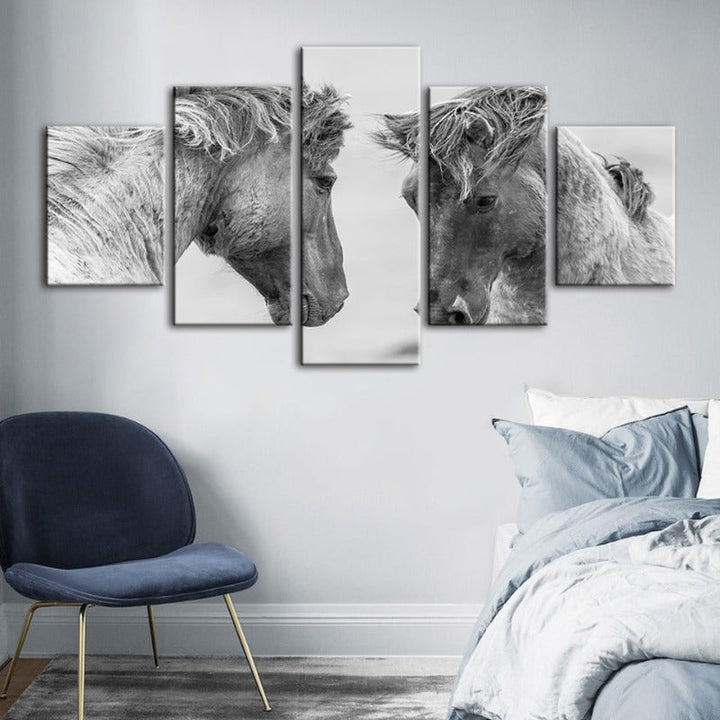 5 Piece Two White Horses - Canvas Wall Art Painting | Bowlift