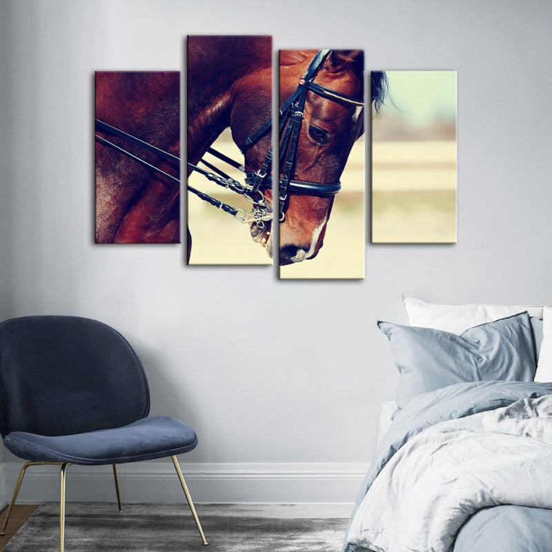 4 Piece Graceful Haltered Horse - Canvas Wall Art Painting | Bowlift