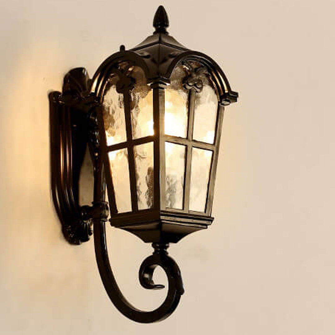 European Retro Glass Aluminum Lantern Outdoor Waterproof 1-Light Wall Sconce Lamp | Bowlift