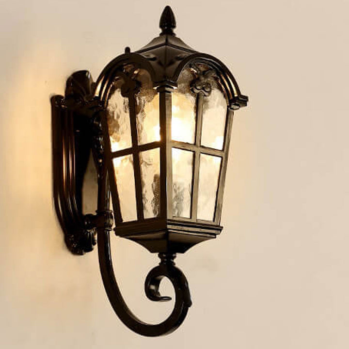 European Retro Glass Aluminum Lantern Outdoor Waterproof 1-Light Wall Sconce Lamp | Bowlift