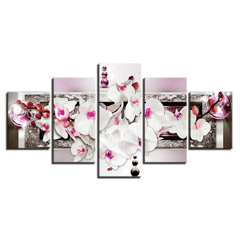 5 Piece Pink Glow Hue White Flower - Canvas Wall Art Painting | Bowlift