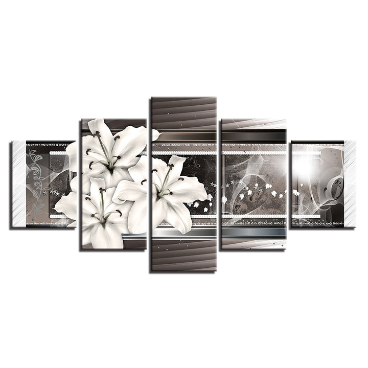 5 Piece White & Silver Flower - Canvas Wall Art Painting | Bowlift