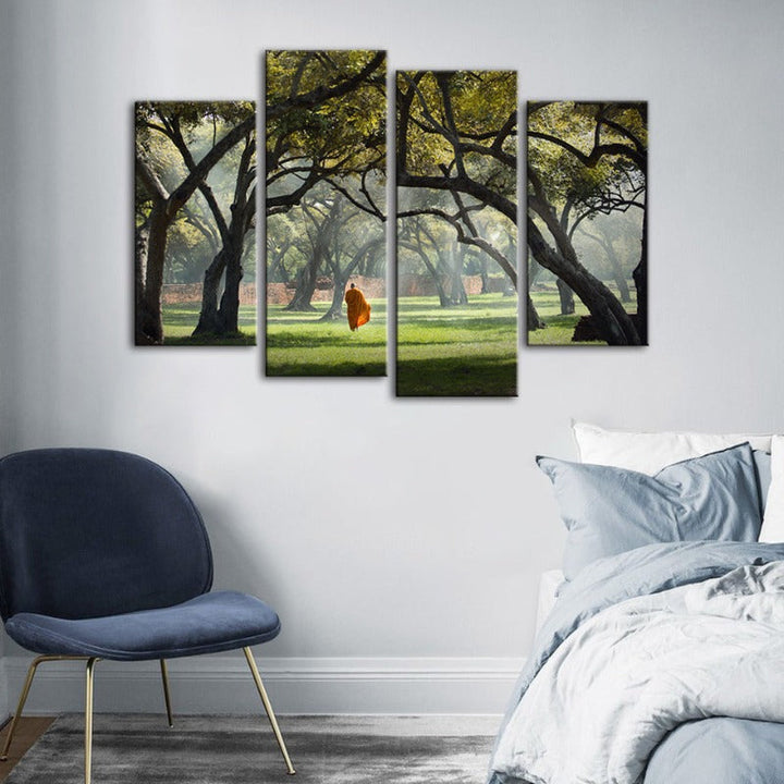 4 Piece Peaceful Monk Walking - Canvas Wall Art Painting | Bowlift