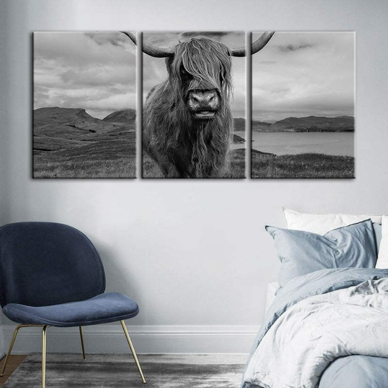 Black and White Cow-Canvas Wall Art Painting 3 Pieces | Bowlift