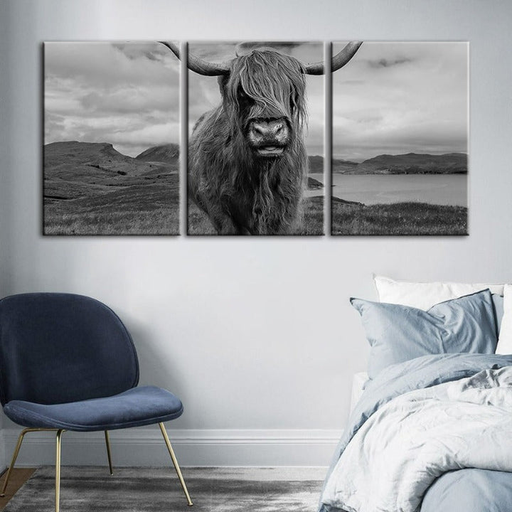 Black and White Cow-Canvas Wall Art Painting 3 Pieces | Bowlift