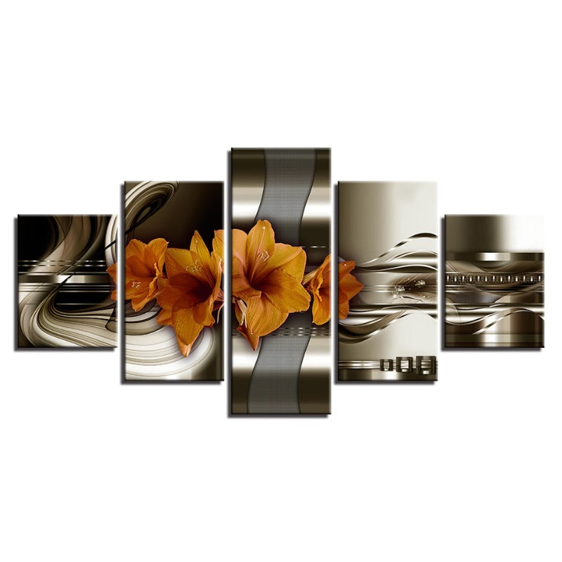 5 Piece Brown Undertone Yellow Flower - Canvas Wall Art Painting | Bowlift