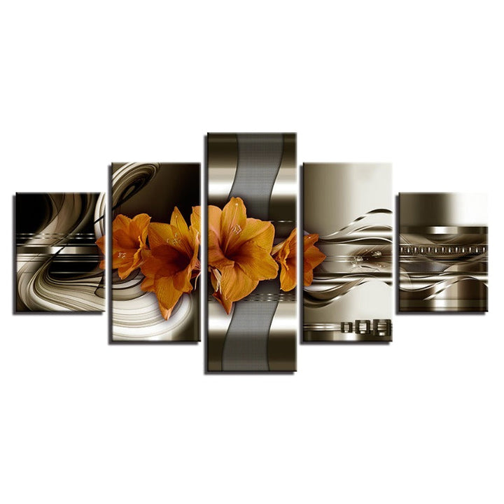 5 Piece Brown Undertone Yellow Flower - Canvas Wall Art Painting | Bowlift