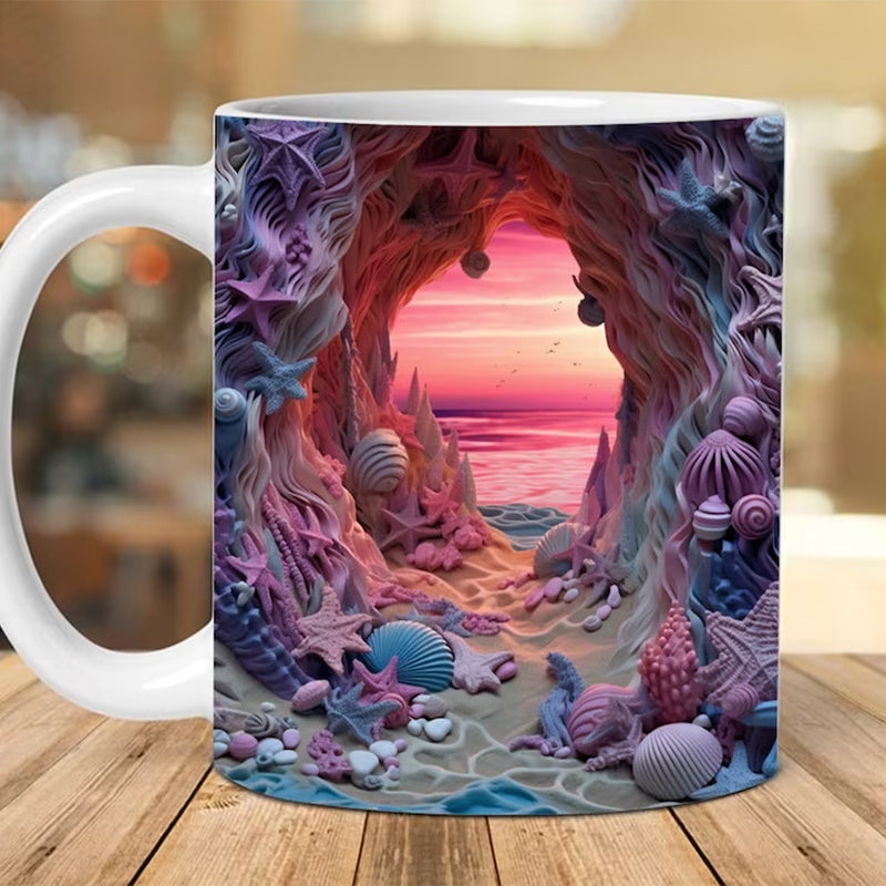 3D Ocean Beach Break Through Theme Coffee Mug | Bowlift