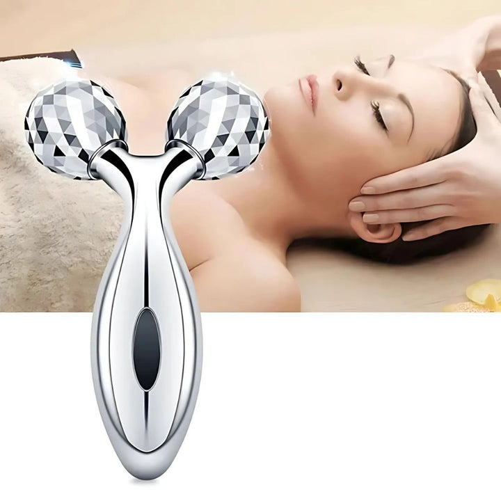 GlowRoller | Face Roller Massager – Depuffing & Lift – Metal Rolling Heads – Daily Spa Facial Bowlift