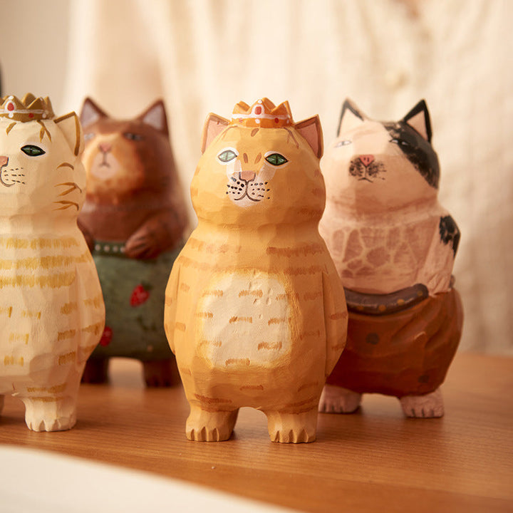 Handmade Cute Cat Wood Carving Ornaments | Bowlift