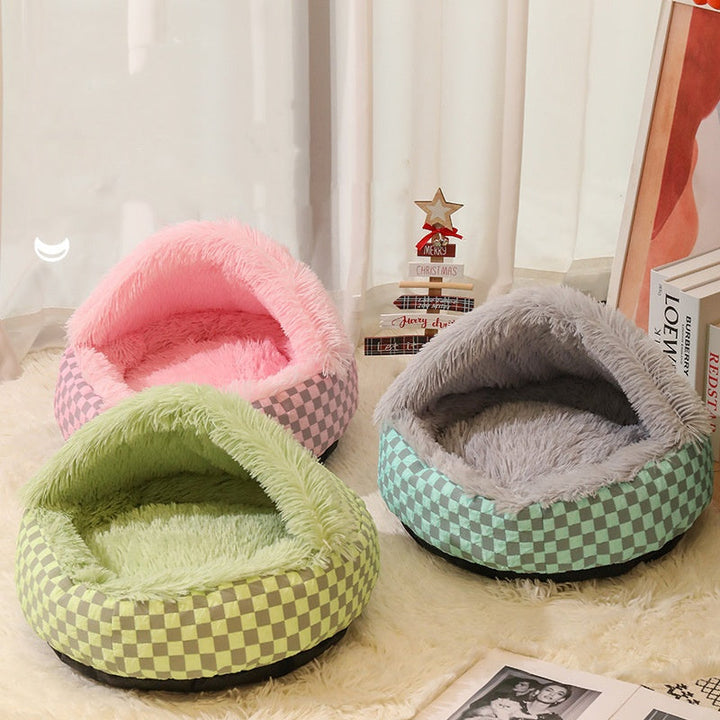 Chequered 2in1 Cat Cave Bed Bowlift
