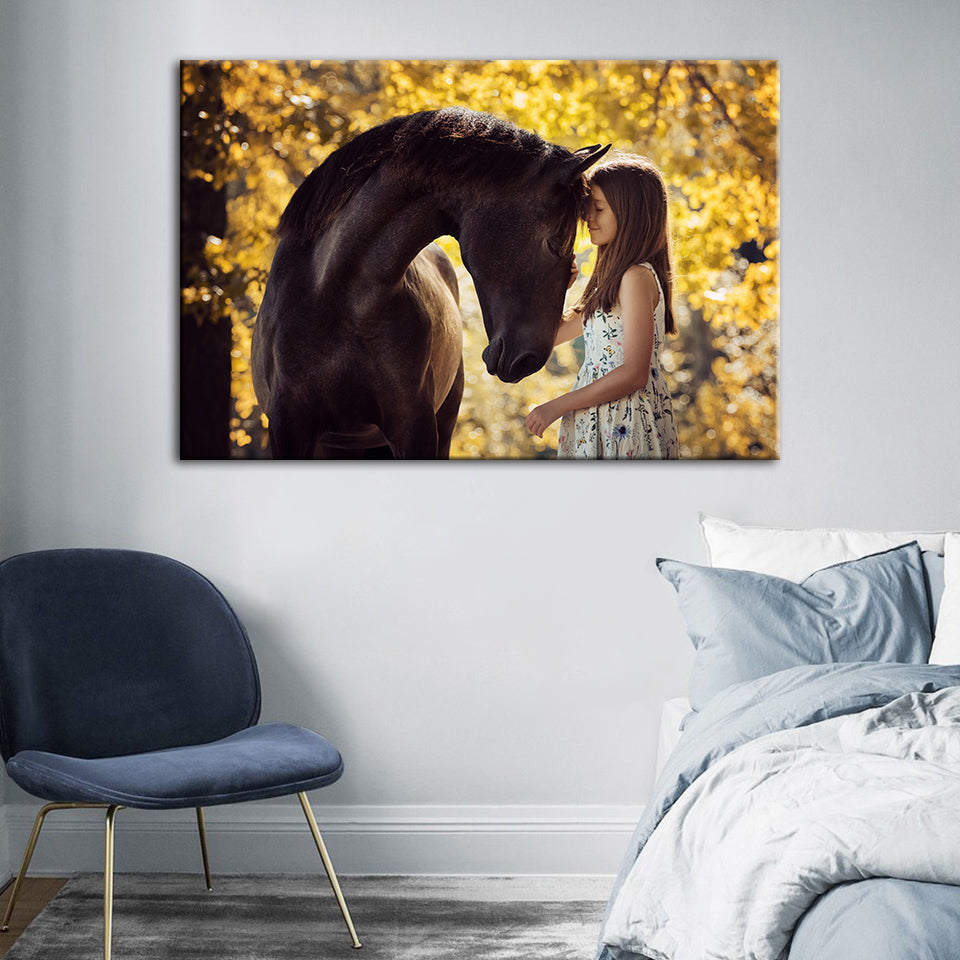 Friendship Between a Girl and Horse - Canvas Wall Art Painting | Bowlift