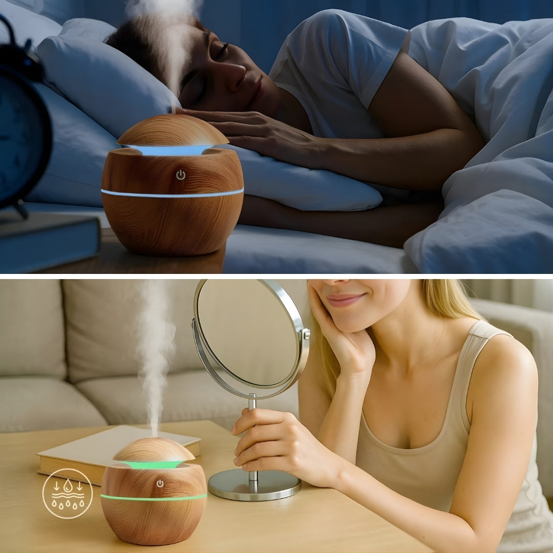 Gentle Quiet Mist & LED Night-Light – Wood Finish – Relieve Dry Air Improve Sleep Boost Comfort Bowlift
