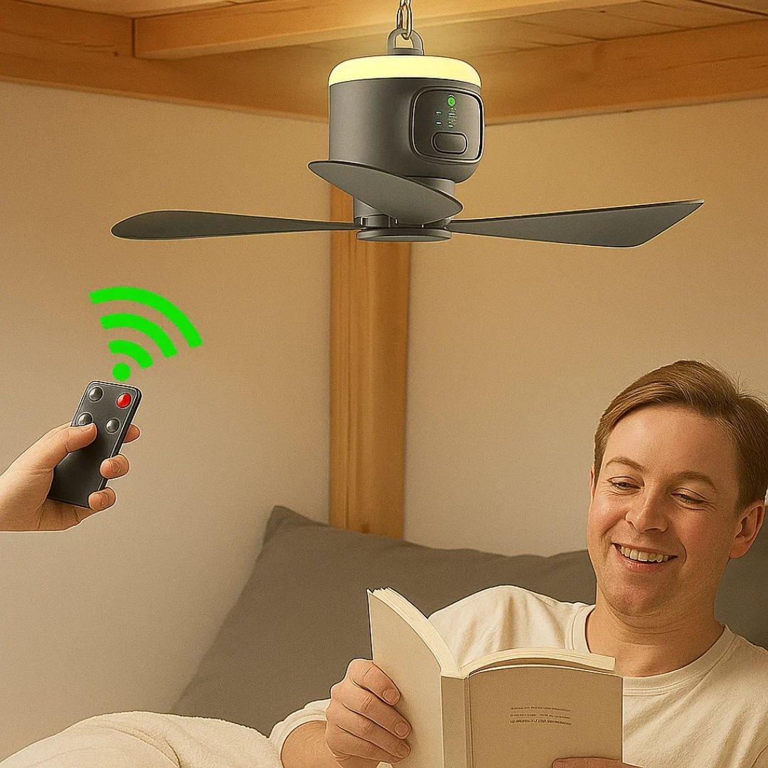 Control Ceiling Fan with Light – Battery-Powered 30h – Quiet Cooling Comfort – Ideal for Home Camping Travel Bowlift