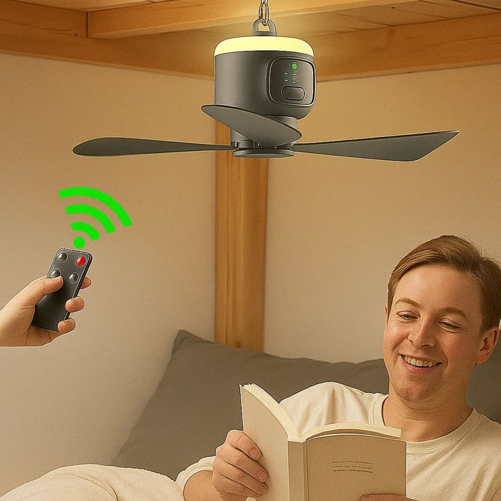 Control Ceiling Fan with Light – Battery-Powered 30h – Quiet Cooling Comfort – Ideal for Home Camping Travel Bowlift