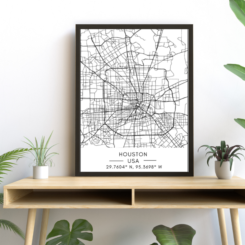 Houston City Map - Canvas Wall Art Painting | Bowlift