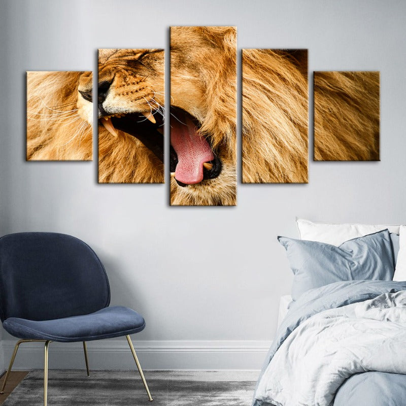 5 Piece Enraged Lion's Roar - Canvas Wall Art Painting | Bowlift