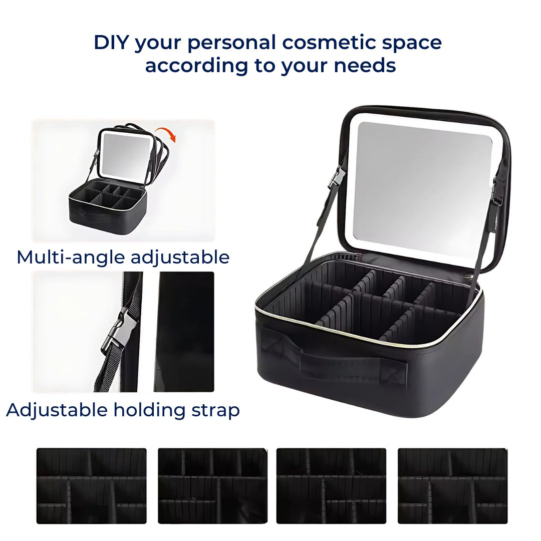 GlamOrganize | Makeup & Toiletry Bag - Cosmetic Organiser - LED Mirror - Compact Storage for Makeup and Skincare - Travel-Friendly Bowlift