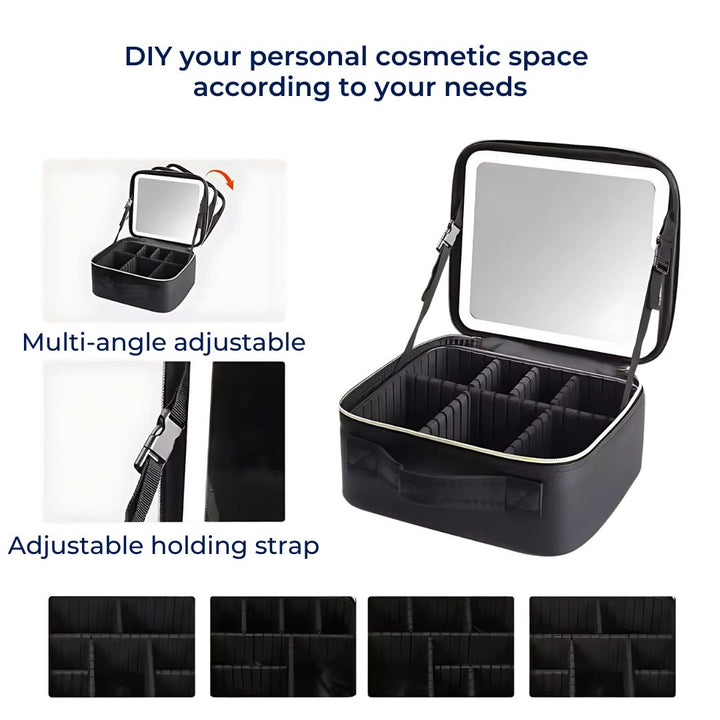 GlamOrganize | Makeup & Toiletry Bag - Cosmetic Organiser - LED Mirror - Compact Storage for Makeup and Skincare - Travel-Friendly Bowlift