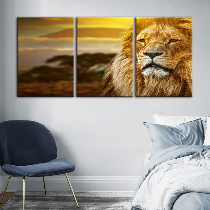 Unamused Lion-Canvas Wall Art Painting 3 Pieces | Bowlift