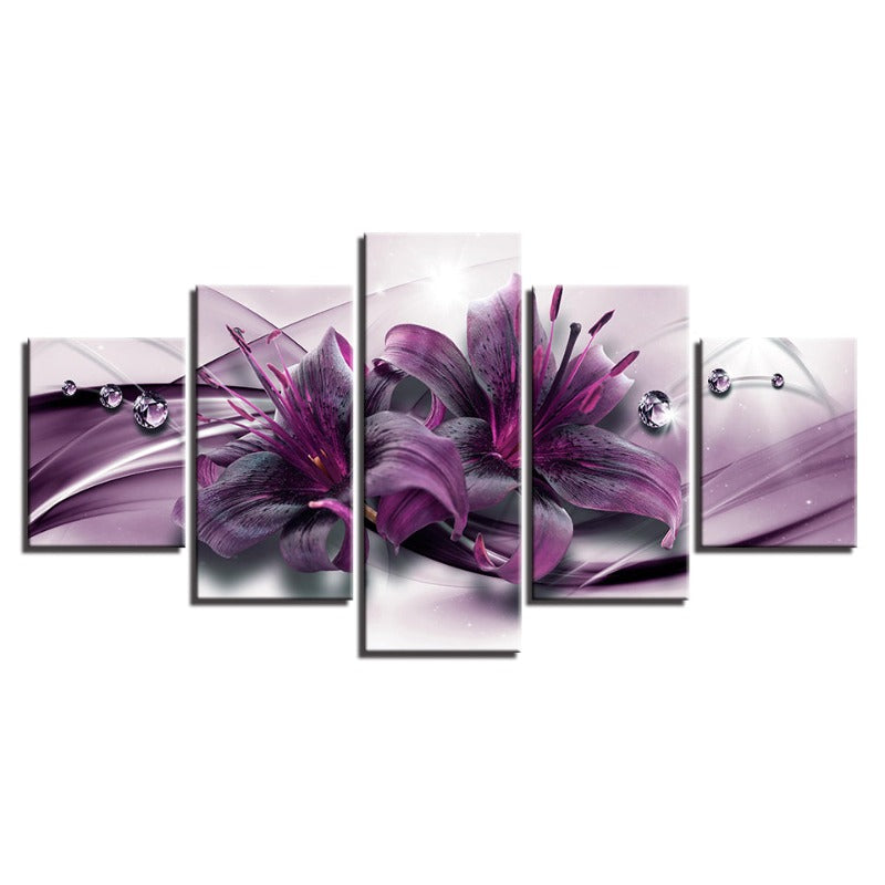 5 Piece Purple Hue Flower - Canvas Wall Art Painting | Bowlift