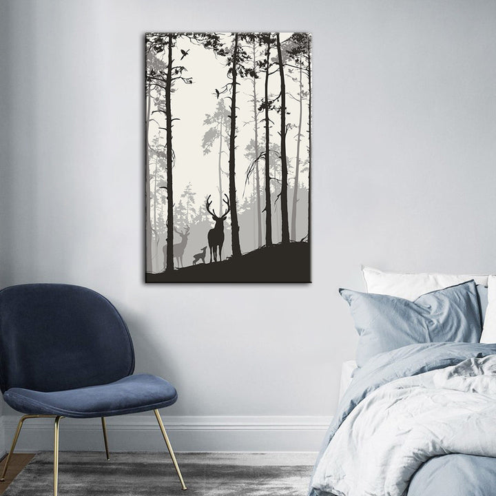 Silhouette Deer Family - Canvas Wall Art Painting | Bowlift