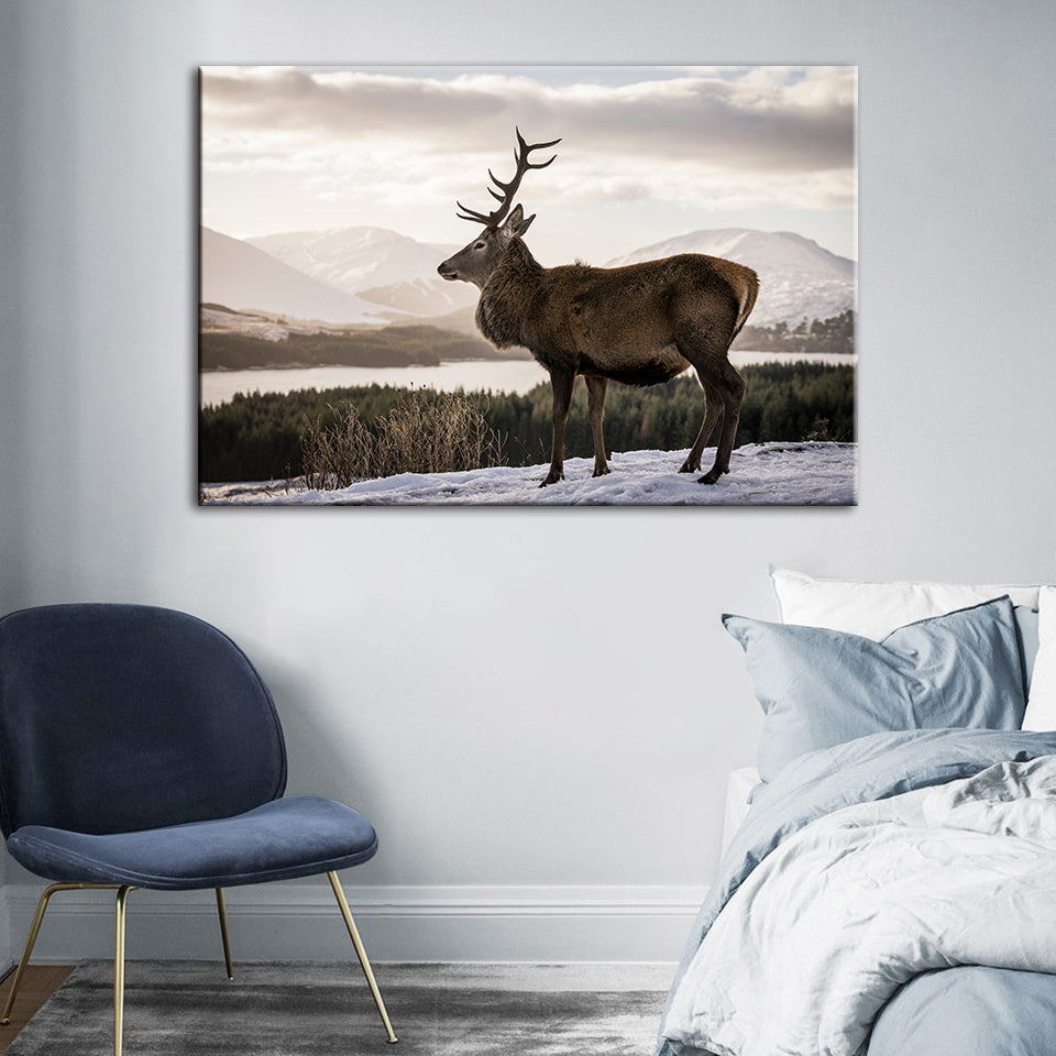 Somber Winter Deer - Canvas Wall Art Painting | Bowlift